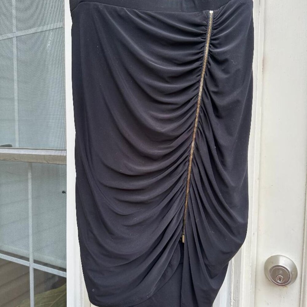 Cache Black Solid Polyester Fitted Rushed Pencil … - image 2